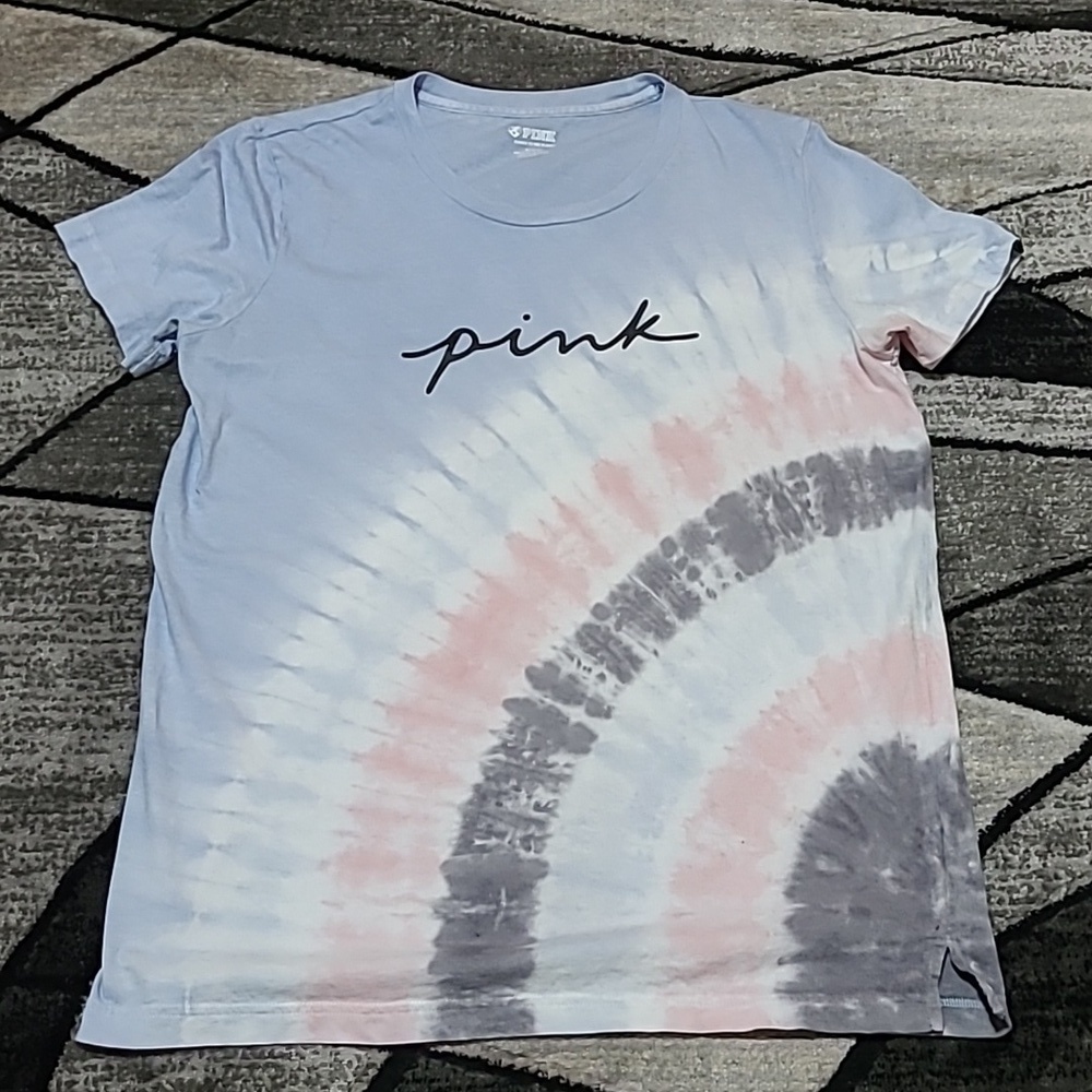 VS PINK 2021 TIE-DYE BLUE LOGO TEE-SHIRT
